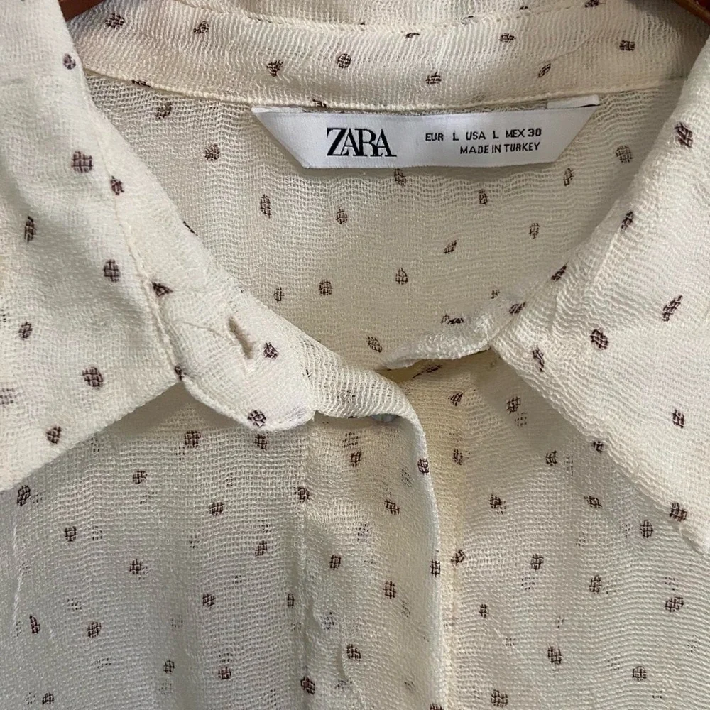 Zara Sheer Polka Dot Long Tunic Button-Down Top - Picture 7 of 8